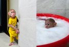 So funny! BiBi enlisted got up early to go swimming and play with soap!